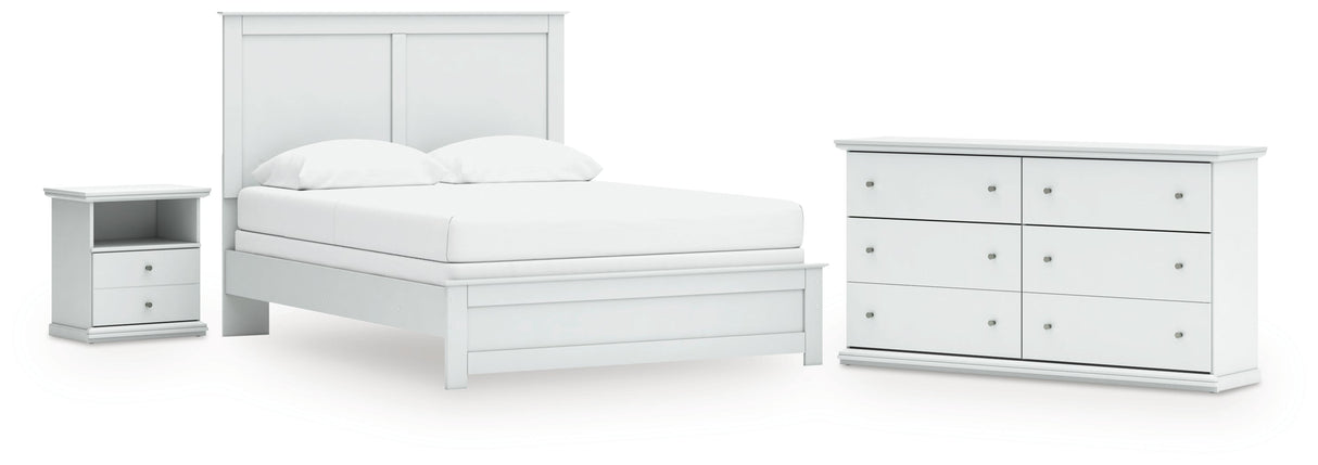 Bostwick Shoals Queen Panel Bed with Dresser and Nightstand in White by Ashley at Eve Furniture