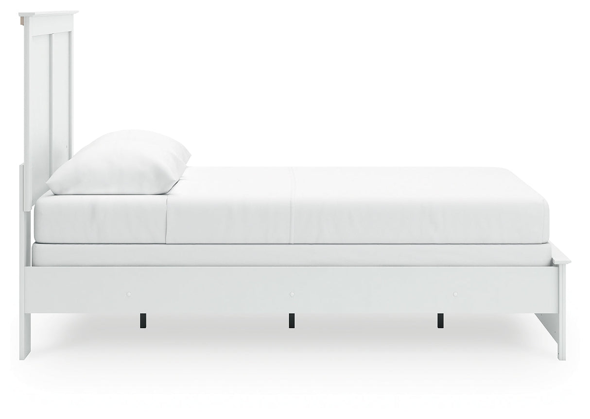 Bostwick Shoals Queen Panel Bed with Mirrored Dresser and Nightstand in White by Ashley at Eve Furniture