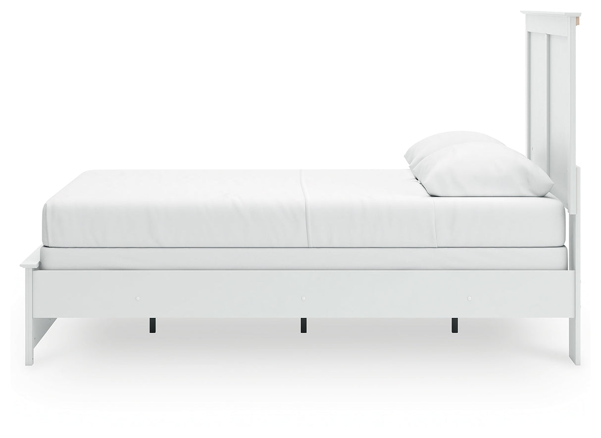 Bostwick Shoals Queen Panel Bed with Mirrored Dresser and Nightstand in White by Ashley at Eve Furniture