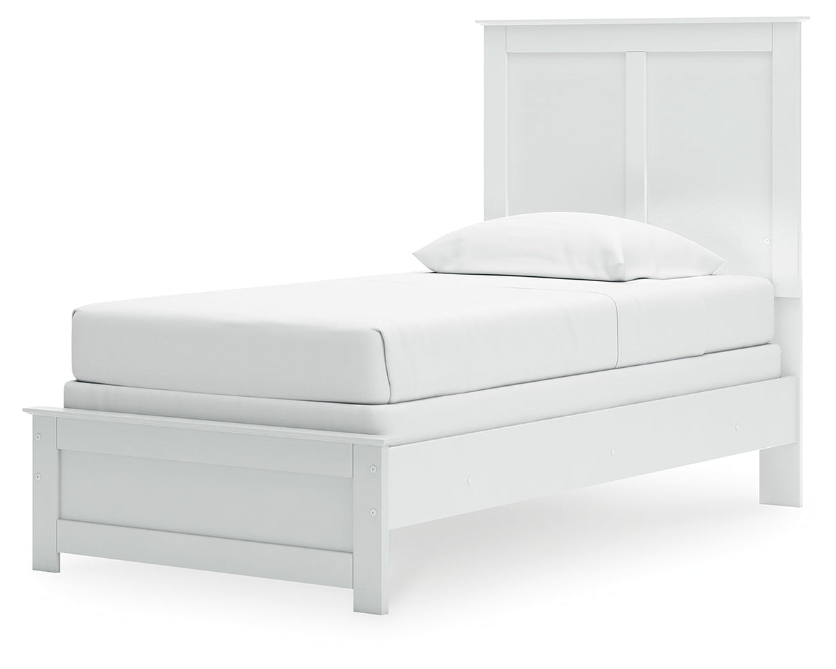 Bostwick Shoals Twin Panel Bed with Mirrored Dresser and Nightstand in White by Ashley at Eve Furniture