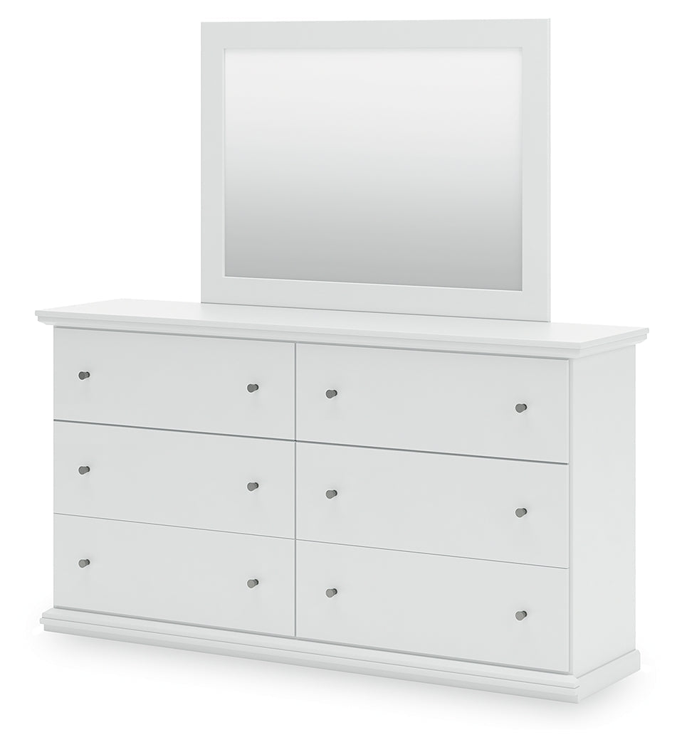 Bostwick Shoals Twin Panel Bed with Mirrored Dresser and Nightstand in White by Ashley at Eve Furniture