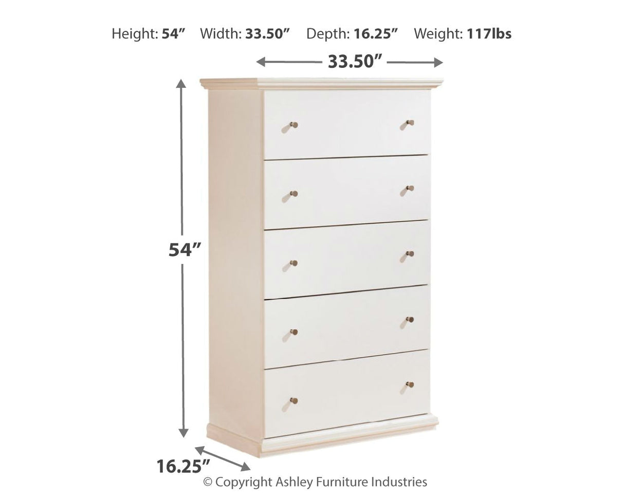 Bostwick Shoals Twin Panel Bed with Mirrored Dresser, Chest and 2 Nightstands in White by Ashley at Eve Furniture