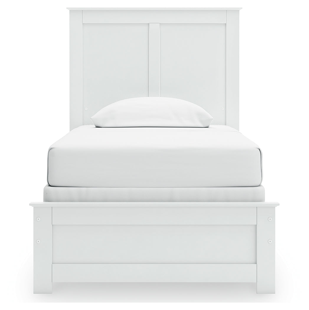 Bostwick Shoals Twin Panel Bed with Mirrored Dresser in White by Ashley at Eve Furniture