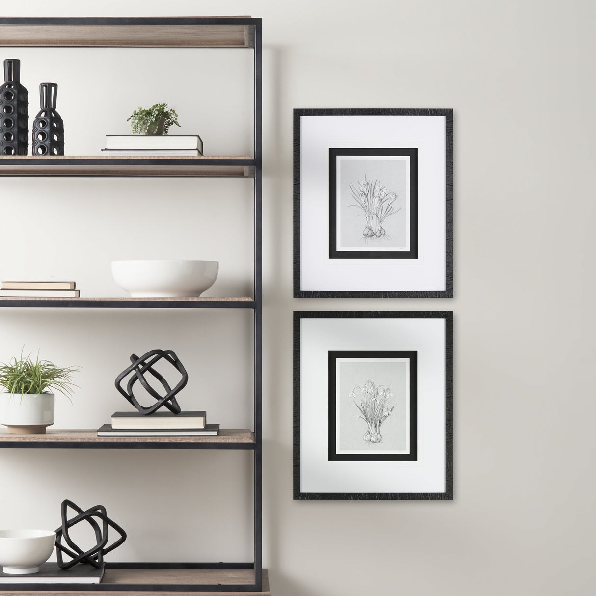 Botanical sketches V (Grey) by Mercana Studio Hand Embellished Framed Art Print Matted under Glass by Mercana at Eve Furniture
