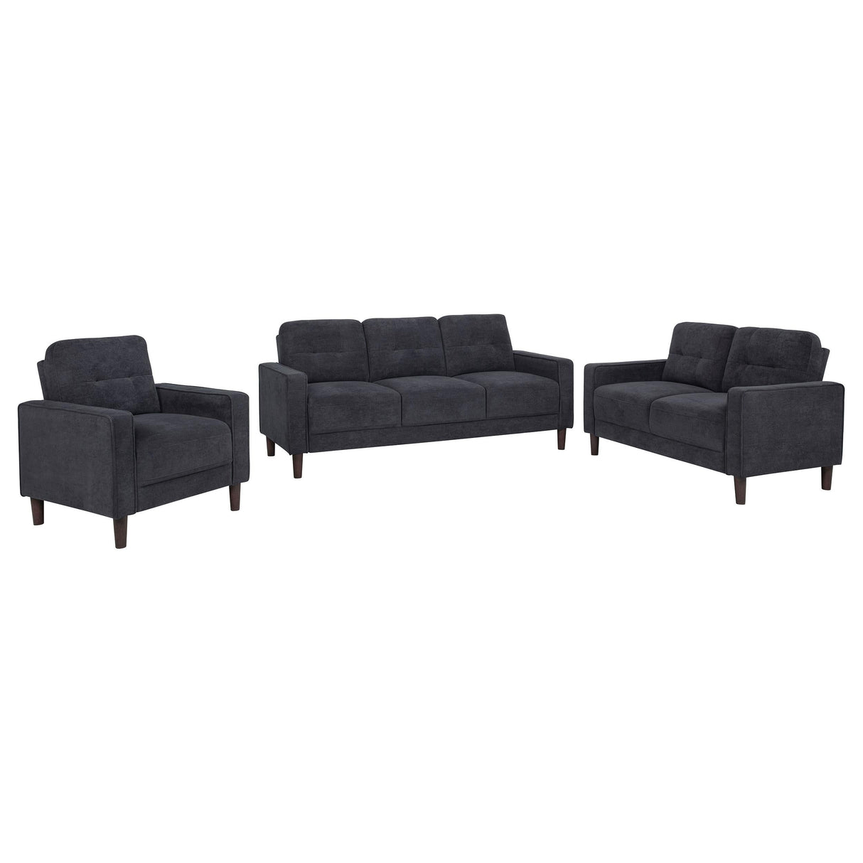 Bowen II 3-piece Steel Grey Fabric Upholstered Track Arm Sofa Set by Coaster at Eve Furniture