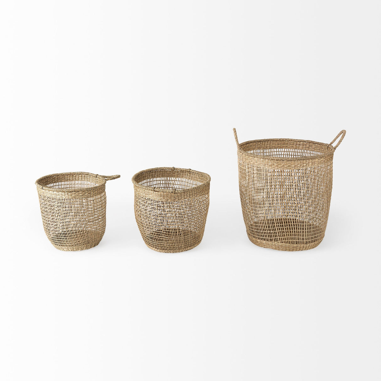 Bowie (Set of 3) Medium Brown Seagrass Round Basket W/ Handles by Mercana at Eve Furniture