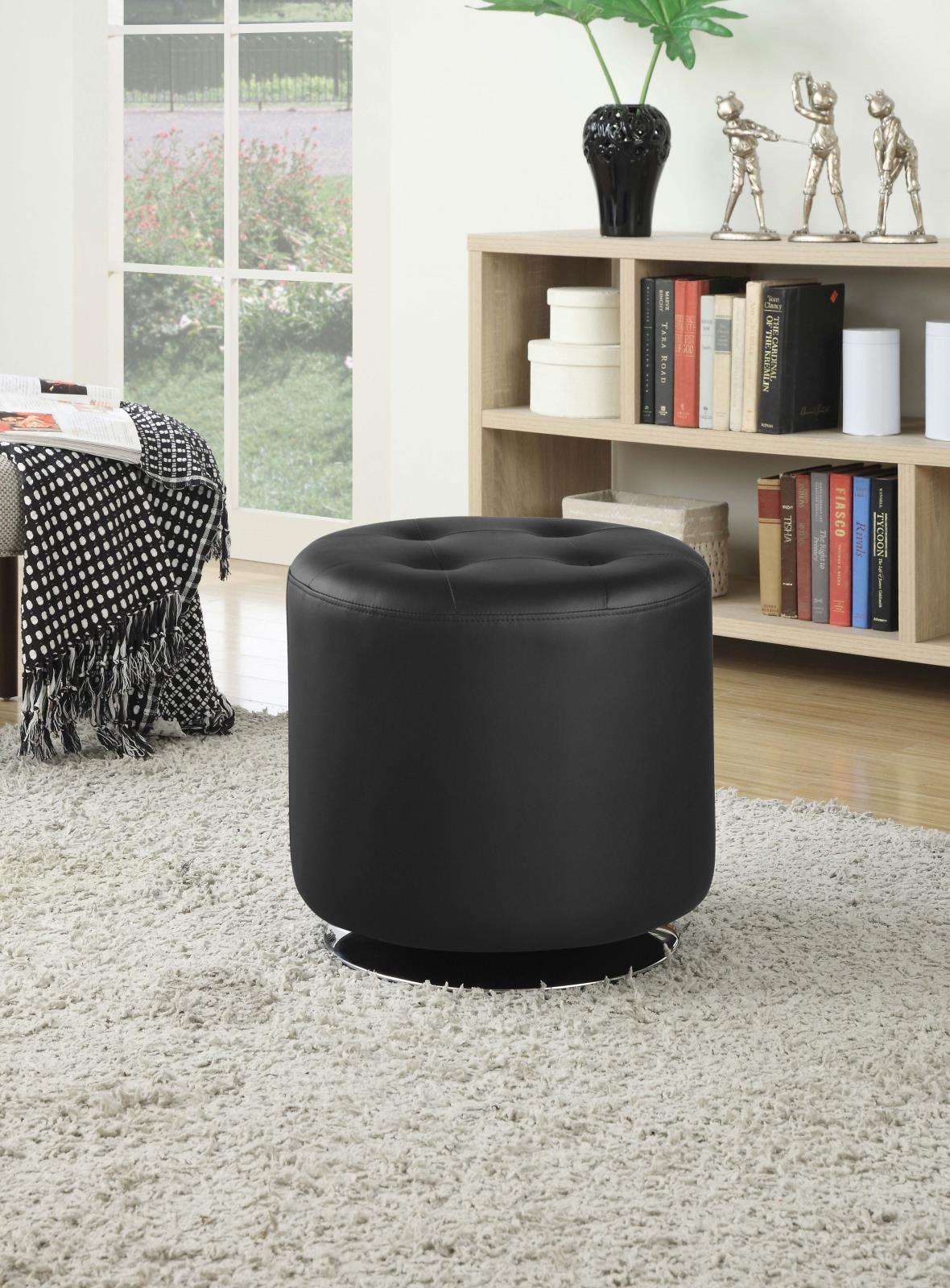 Bowman Black Round Upholstered Ottoman by Coaster at Eve Furniture