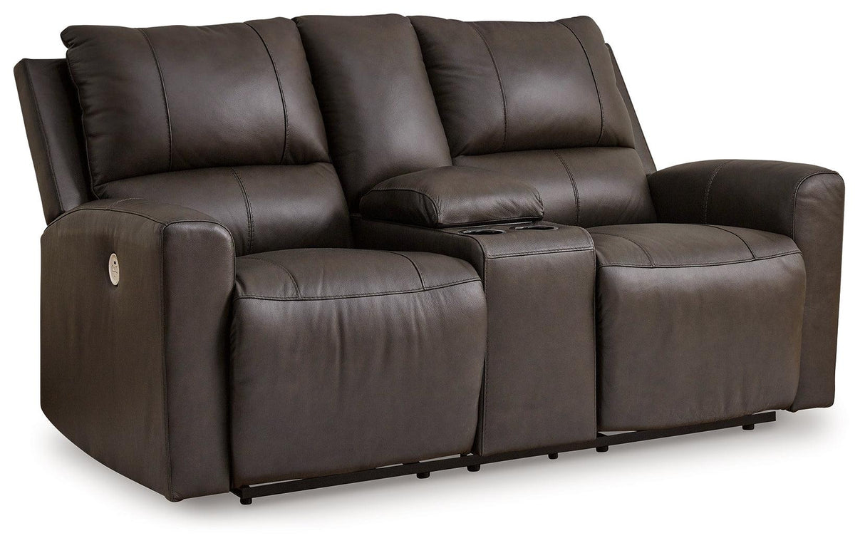Boxmere Storm Leather Power Reclining Loveseat with Console by Ashley at Eve Furniture