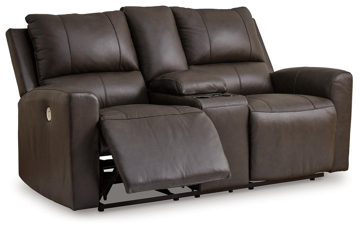 Boxmere Storm Leather Power Reclining Loveseat with Console by Ashley at Eve Furniture