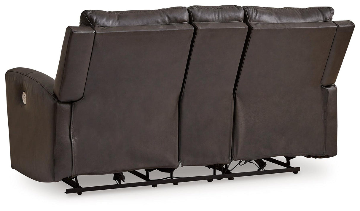 Boxmere Storm Leather Power Reclining Loveseat with Console by Ashley at Eve Furniture