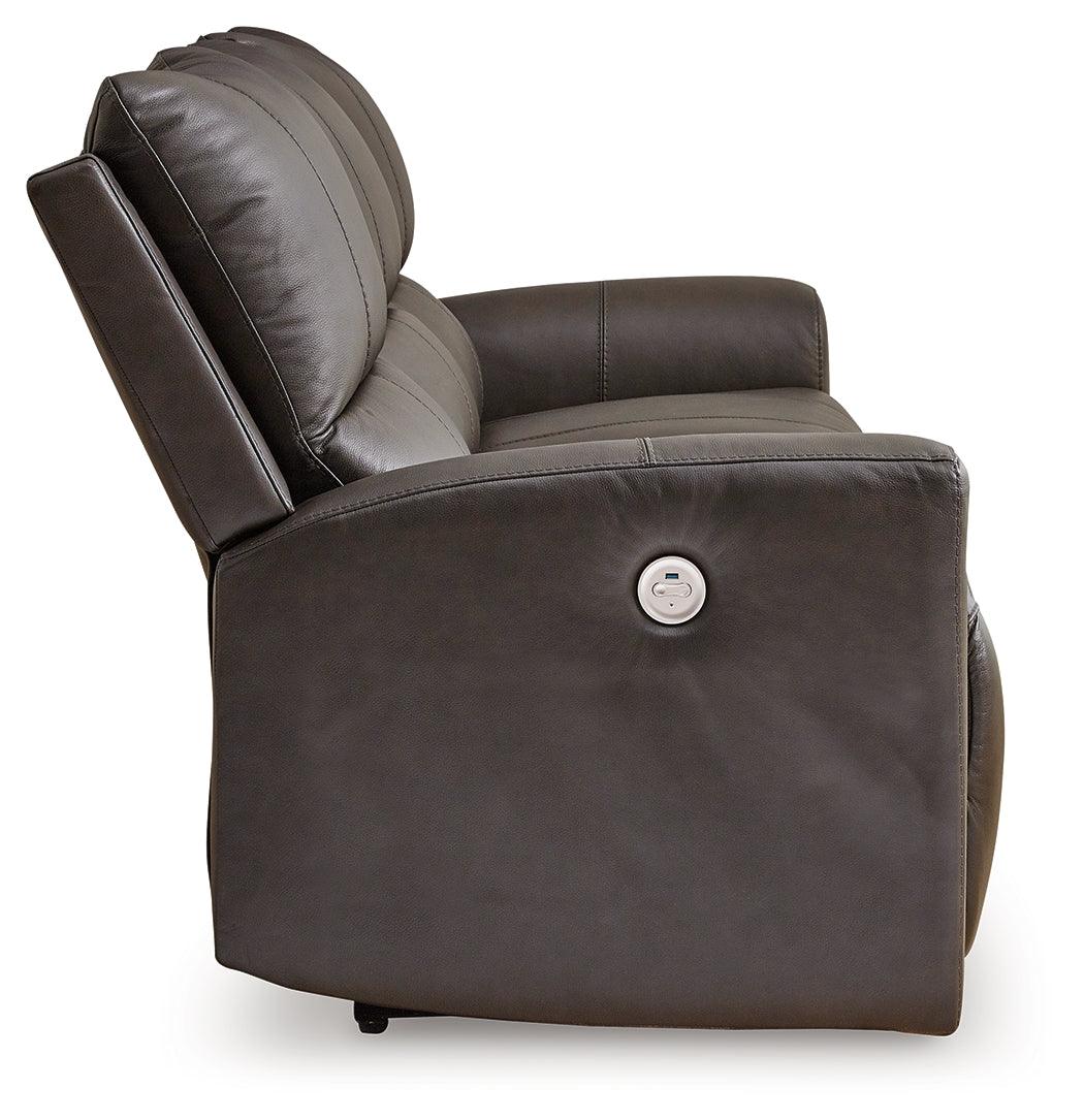 Boxmere Storm Leather Power Reclining Sofa by Ashley at Eve Furniture
