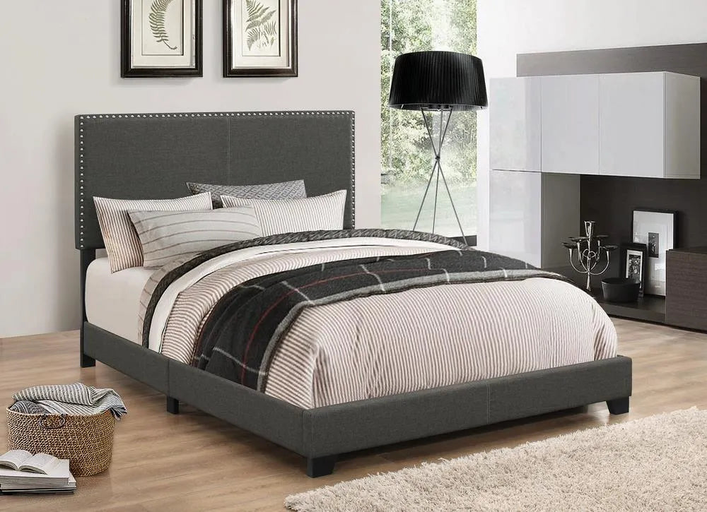 Boyd Charcoal Twin Upholstered Bed with Nailhead Trim by Coaster at Eve Furniture