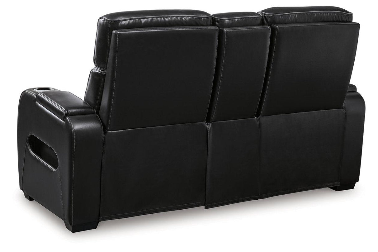 Boyington Black Dual Power Leather Power Reclining Sofa, Loveseat and Recliner by Ashley at Eve Furniture