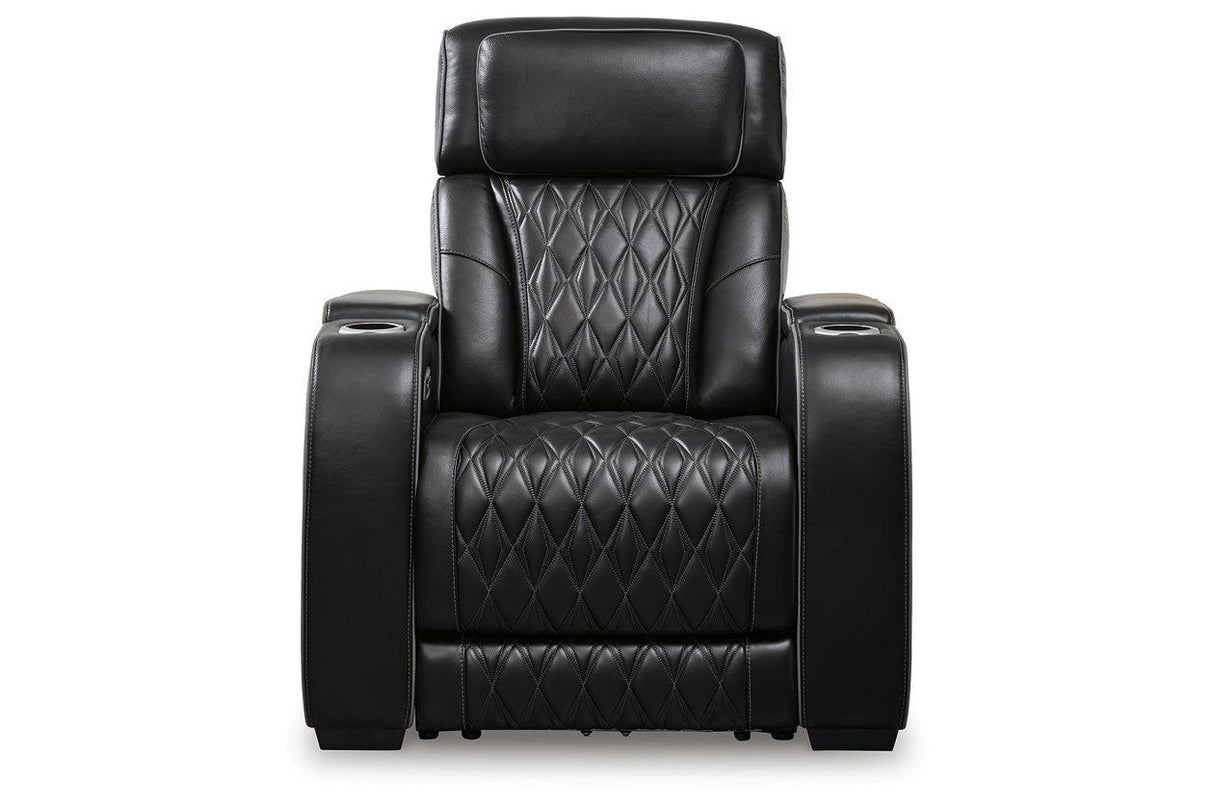 Boyington Black Dual Power Leather Power Reclining Sofa, Loveseat and Recliner by Ashley at Eve Furniture