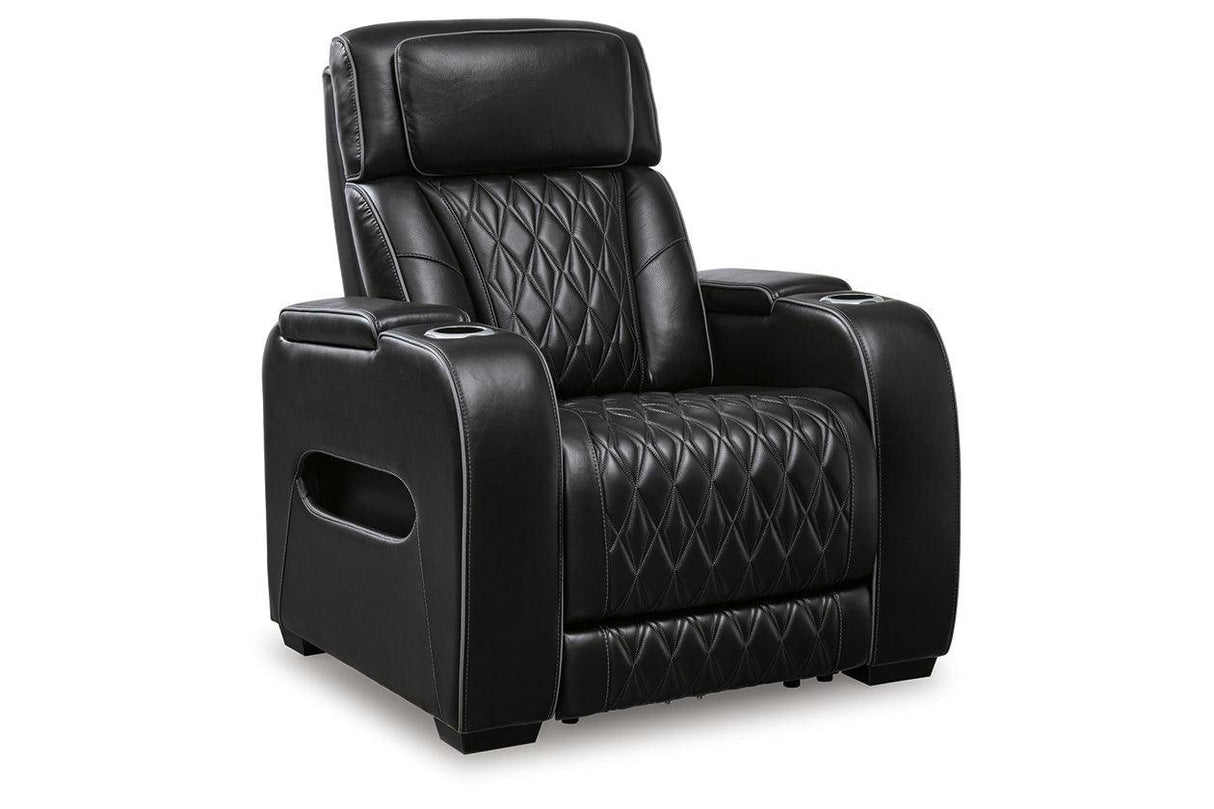 Boyington Black Dual Power Leather Power Reclining Sofa, Loveseat and Recliner by Ashley at Eve Furniture
