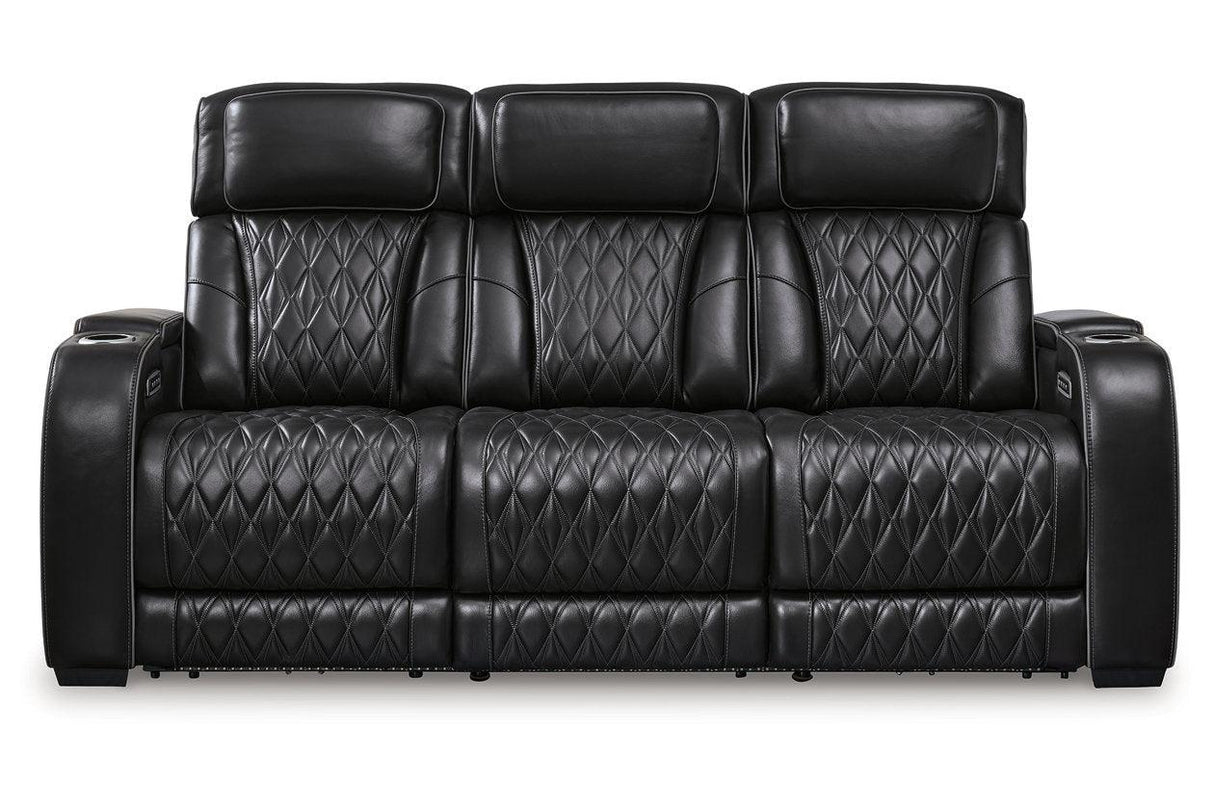 Boyington Black Dual Power Leather Power Reclining Sofa, Loveseat and Recliner by Ashley at Eve Furniture
