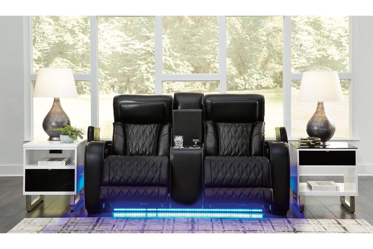 Boyington Black Dual Power Leather Power Reclining Sofa, Loveseat and Recliner by Ashley at Eve Furniture