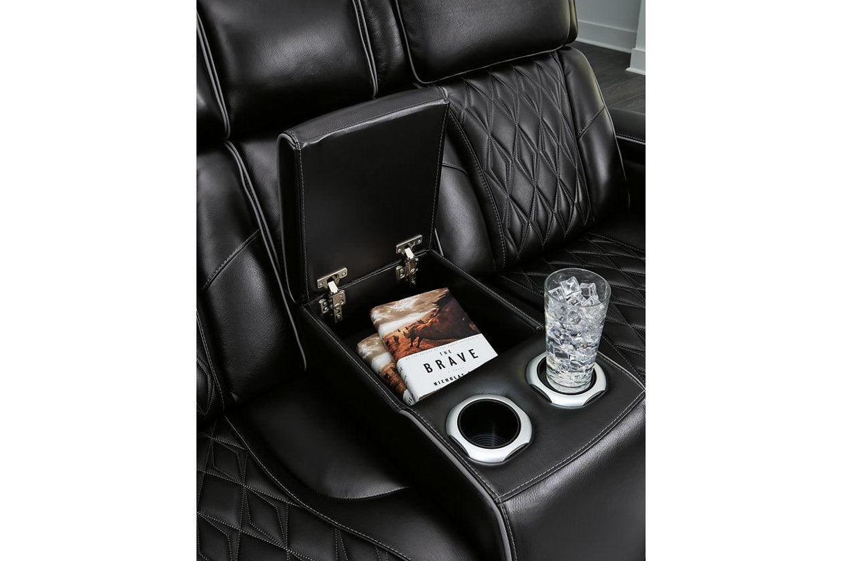 Boyington Black Dual Power Leather Power Reclining Sofa, Loveseat and Recliner by Ashley at Eve Furniture