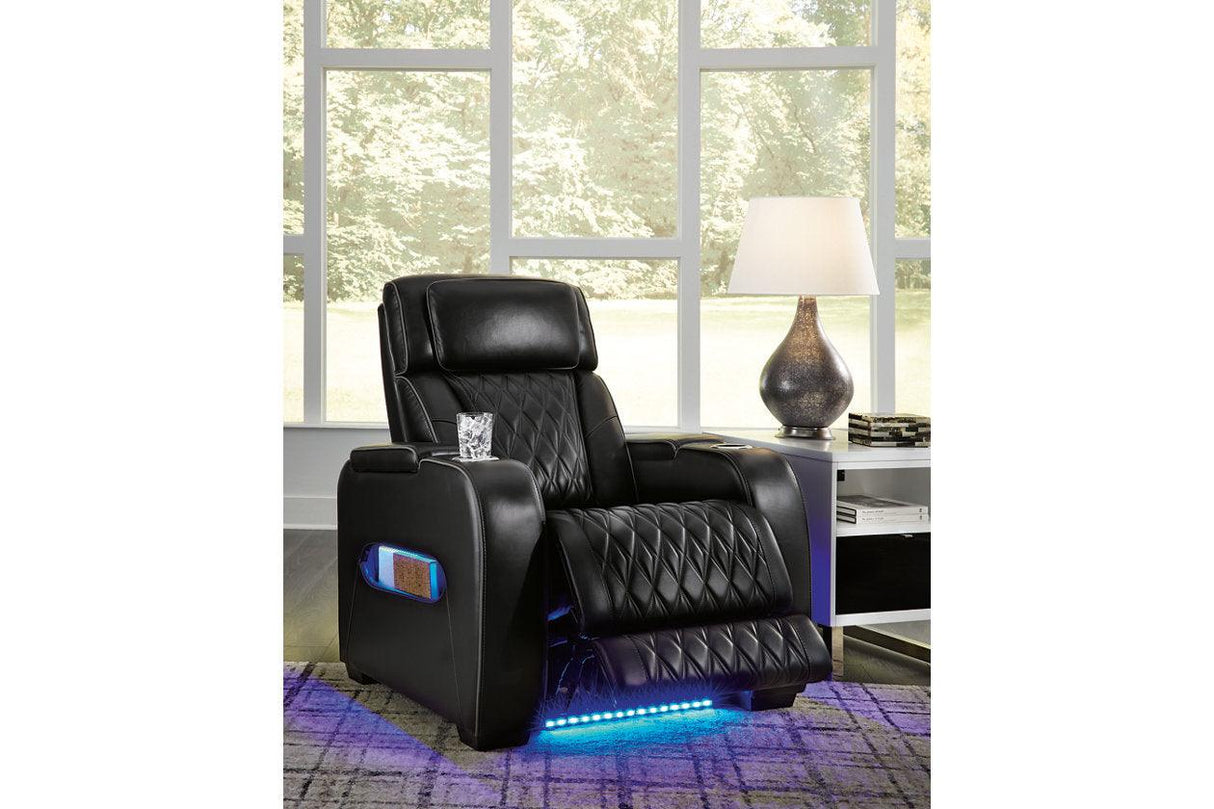 Boyington Black Dual Power Leather Power Reclining Sofa, Loveseat and Recliner by Ashley at Eve Furniture