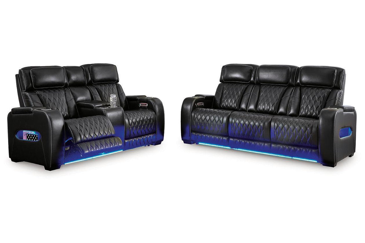 Boyington Black Power Reclining Sofa & Loveseat by Ashley at Eve Furniture