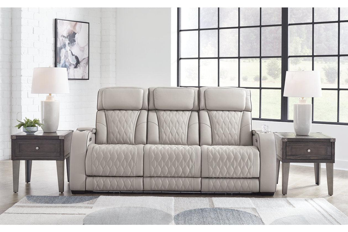 Boyington Gray Dual Power Leather Power Reclining Sofa, Loveseat and Recliner by Ashley at Eve Furniture