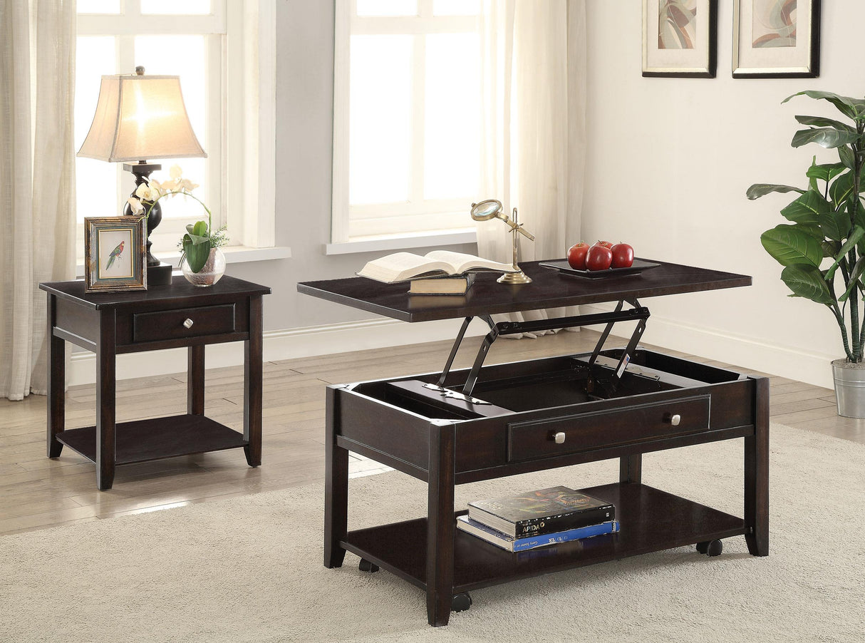 Bradford Walnut 2-Piece Lift Top Coffee and End Table Set by Coaster at Eve Furniture