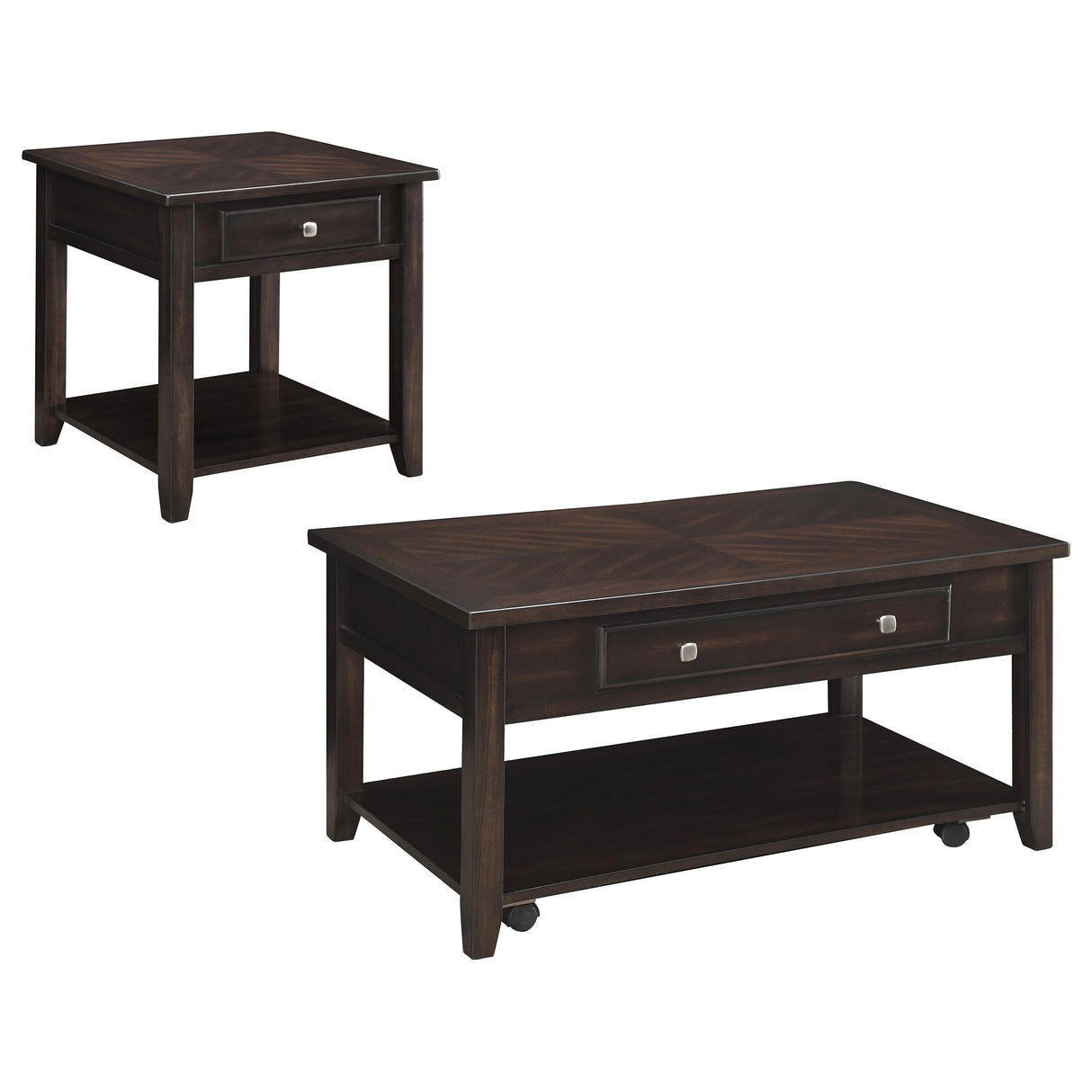 Bradford Walnut 2-Piece Lift Top Coffee and End Table Set by Coaster at Eve Furniture