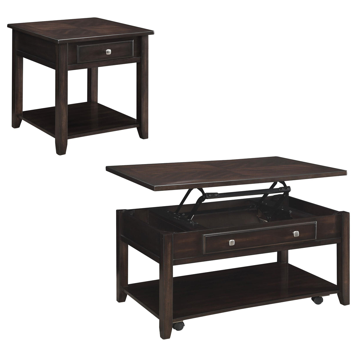 Bradford Walnut 2-Piece Lift Top Coffee and End Table Set by Coaster at Eve Furniture