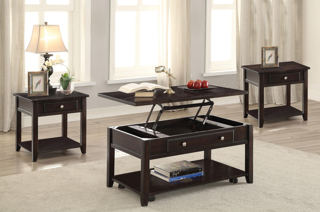 Bradford Walnut 3-Piece Lift Top Coffee and End Table Set by Coaster at Eve Furniture