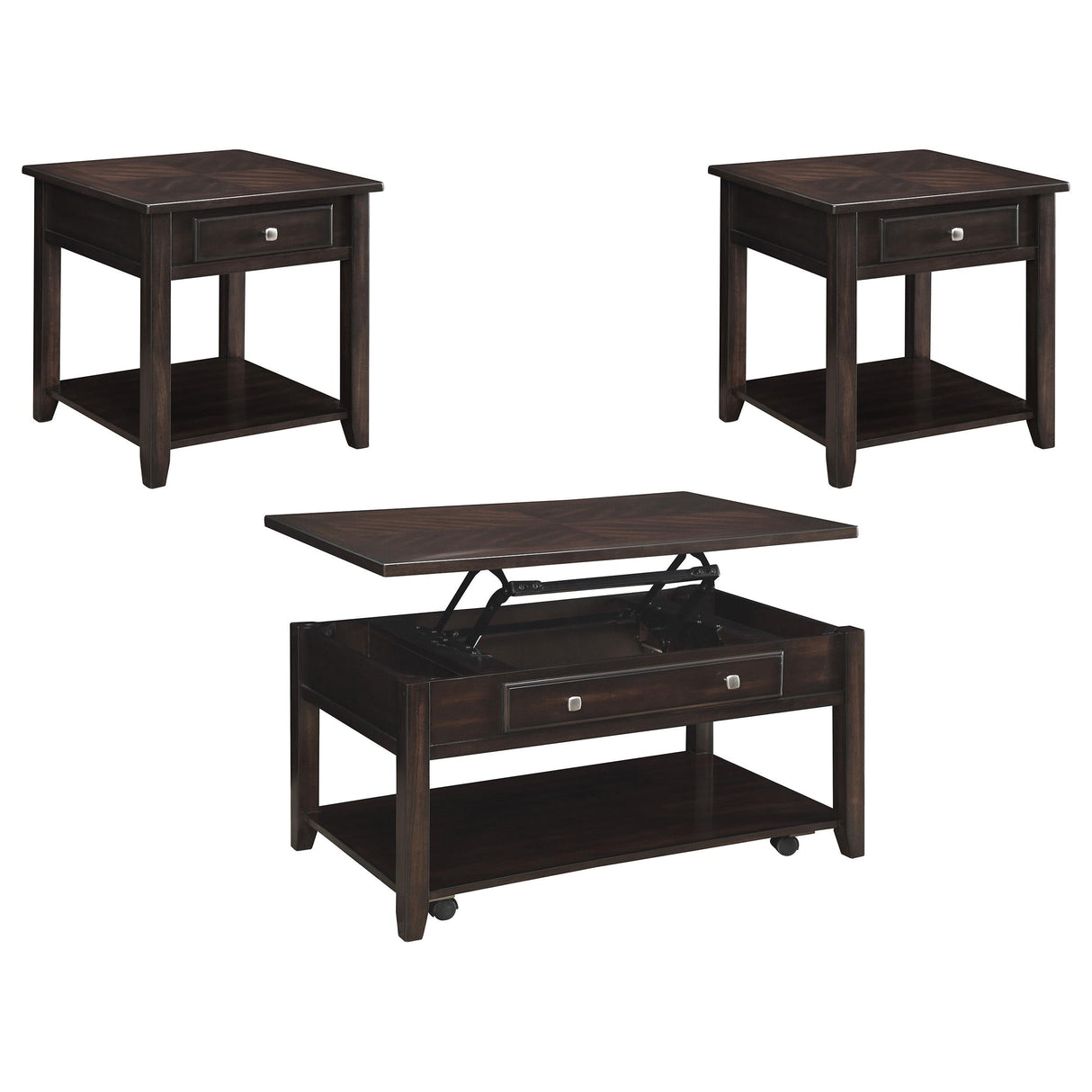 Bradford Walnut 3-Piece Lift Top Coffee and End Table Set by Coaster at Eve Furniture