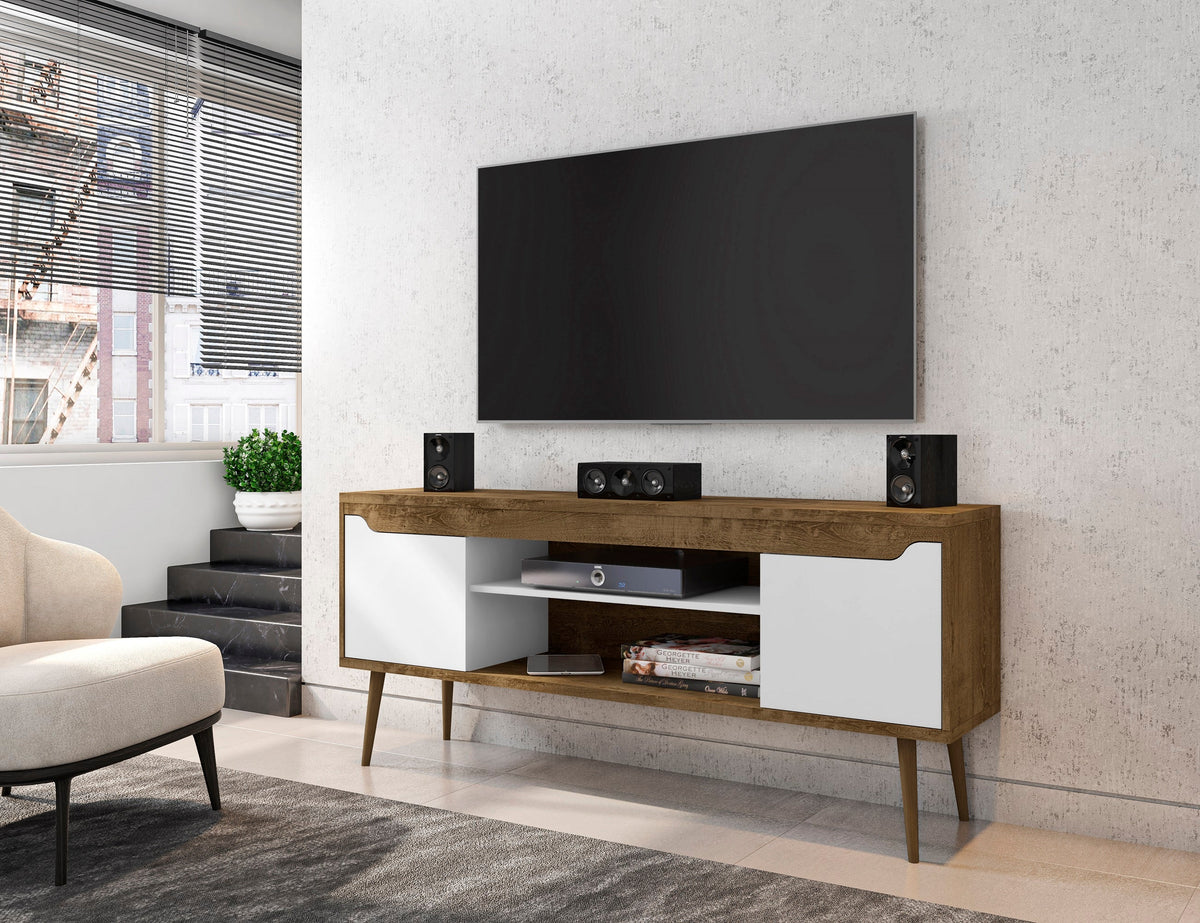 Bradley 62.99 TV Stand in Rustic Brown and White by Manhattan Comfort at Eve Furniture