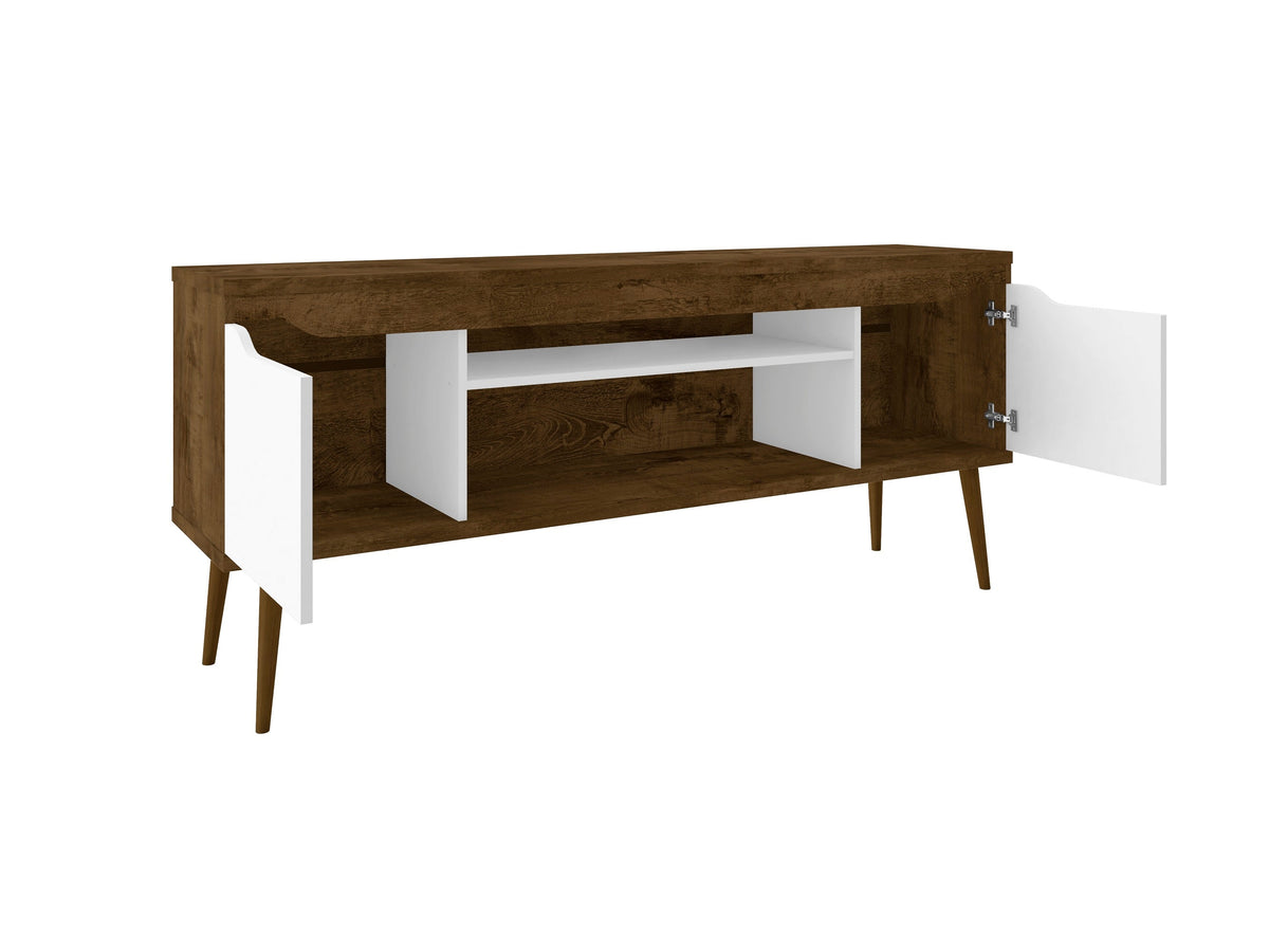 Bradley 62.99 TV Stand in Rustic Brown and White by Manhattan Comfort at Eve Furniture