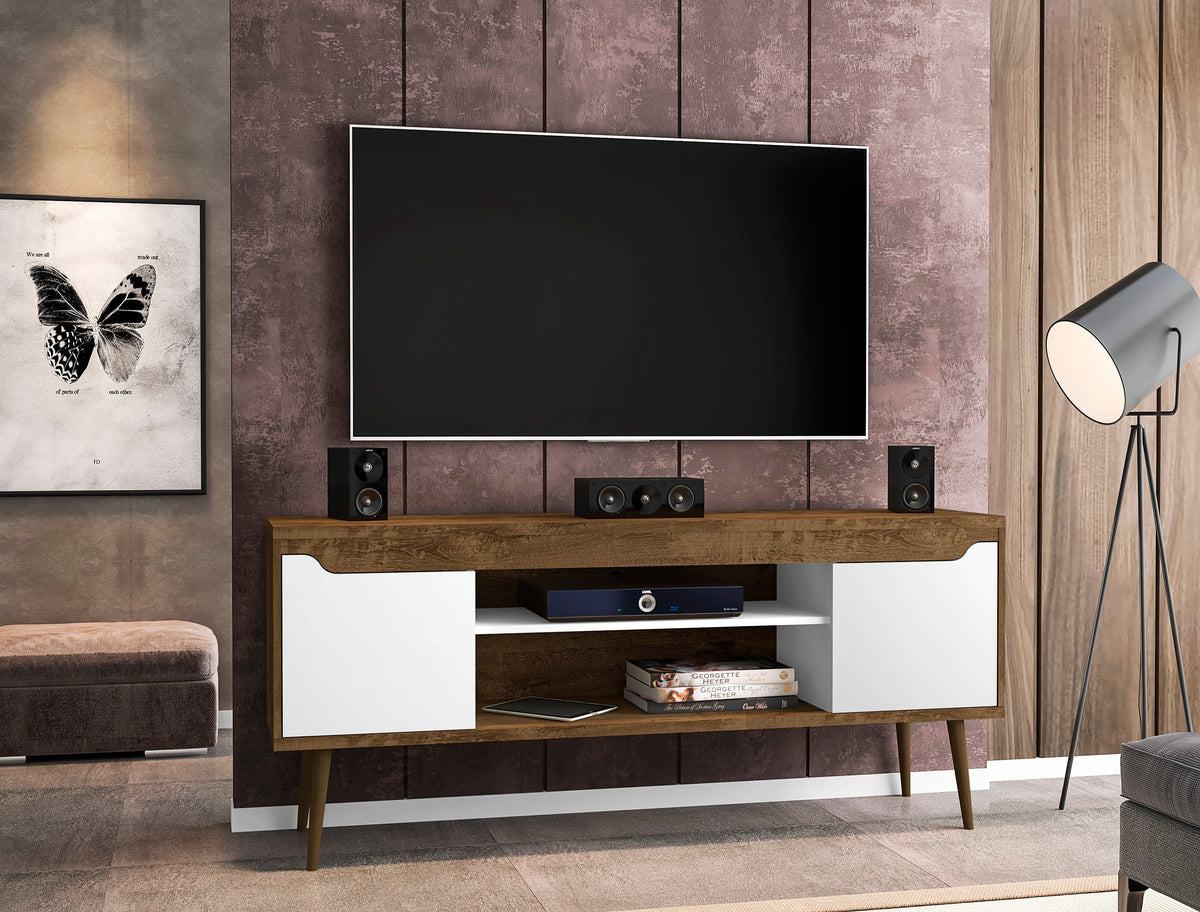 Bradley 62.99 TV Stand in Rustic Brown and White by Manhattan Comfort at Eve Furniture