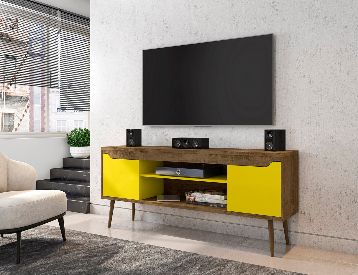 Bradley 62.99 TV Stand in Rustic Brown and Yellow by Manhattan Comfort at Eve Furniture