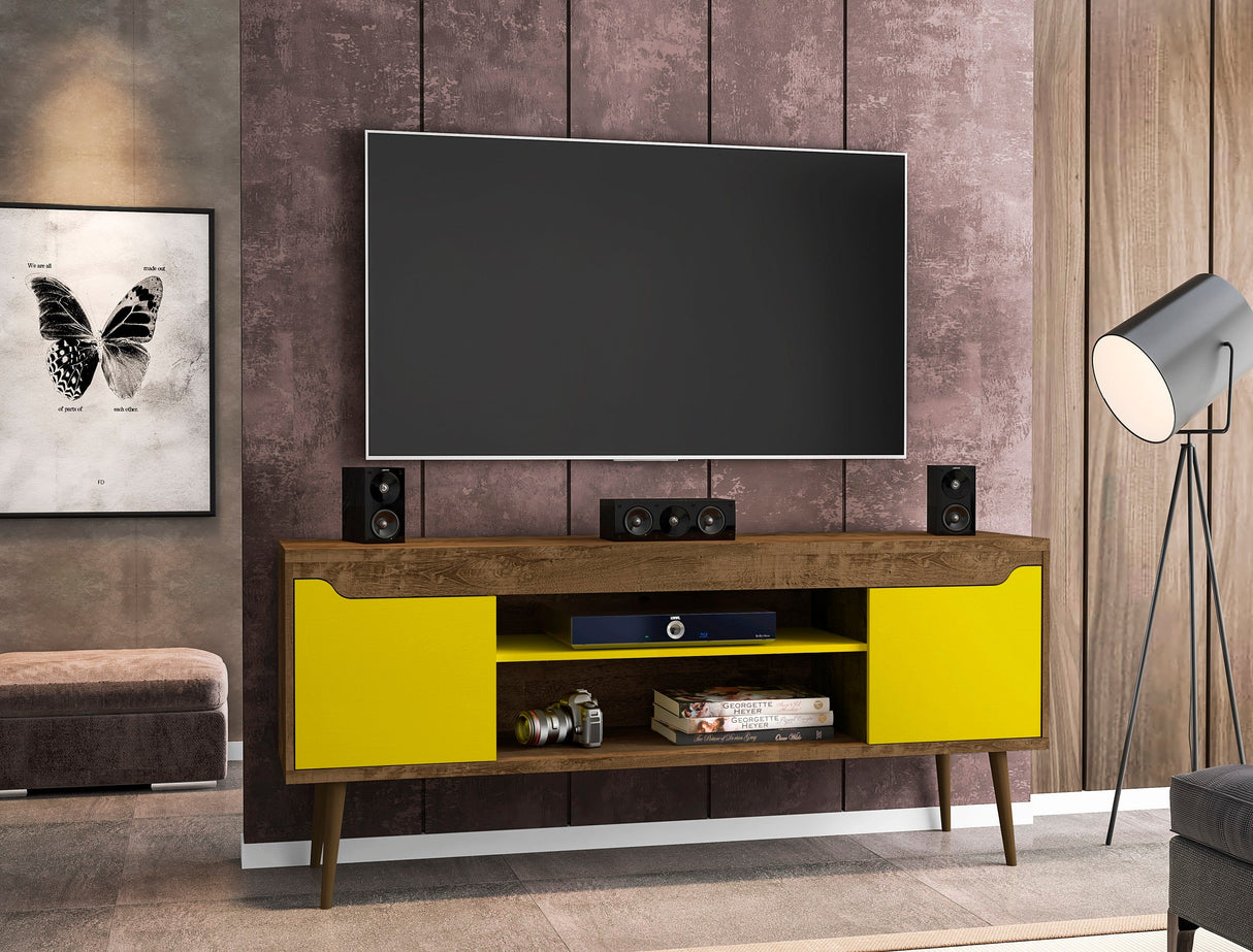 Bradley 62.99 TV Stand in Rustic Brown and Yellow by Manhattan Comfort at Eve Furniture