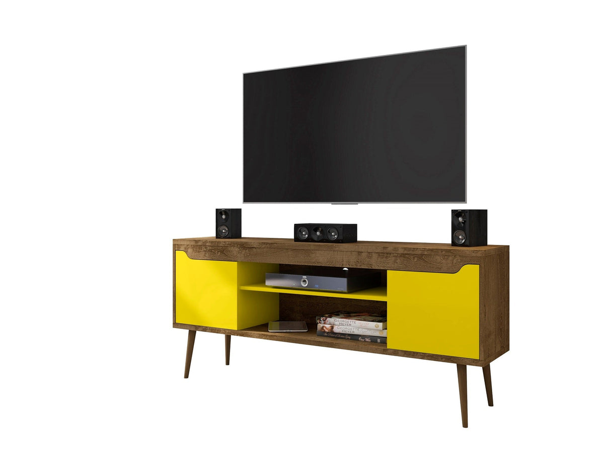 Bradley 62.99 TV Stand in Rustic Brown and Yellow by Manhattan Comfort at Eve Furniture