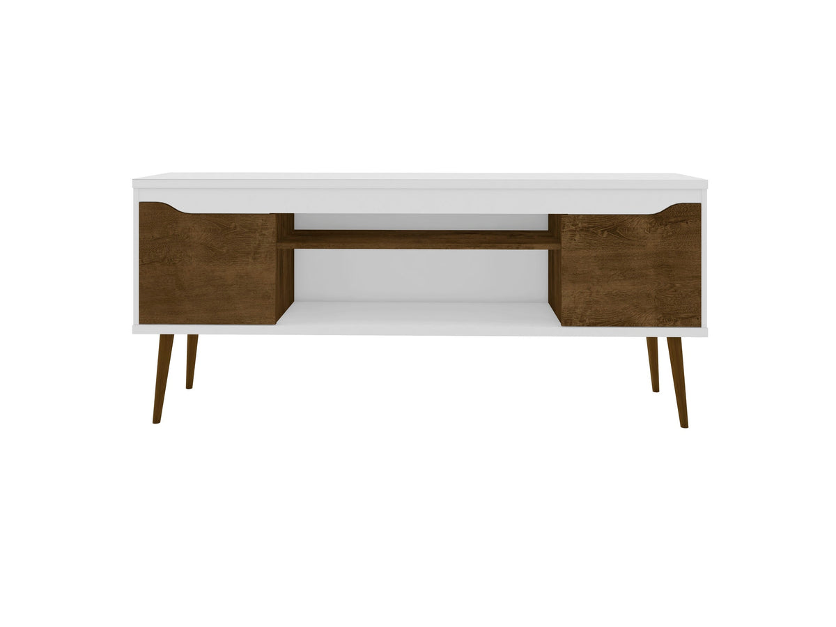 Bradley 62.99 TV Stand in White and Rustic Brown by Manhattan Comfort at Eve Furniture