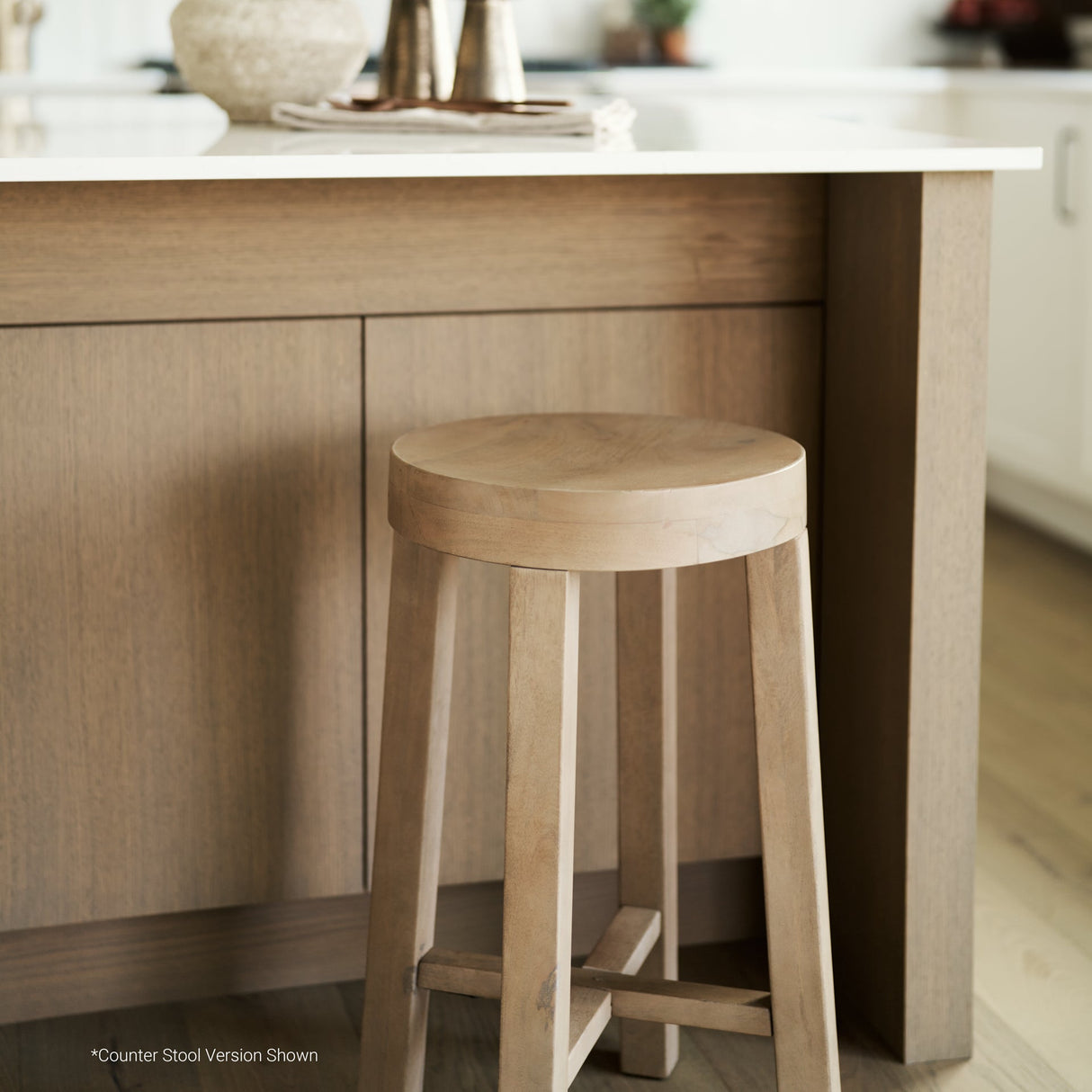 Brahma White Washed Wood Stool by Mercana at Eve Furniture