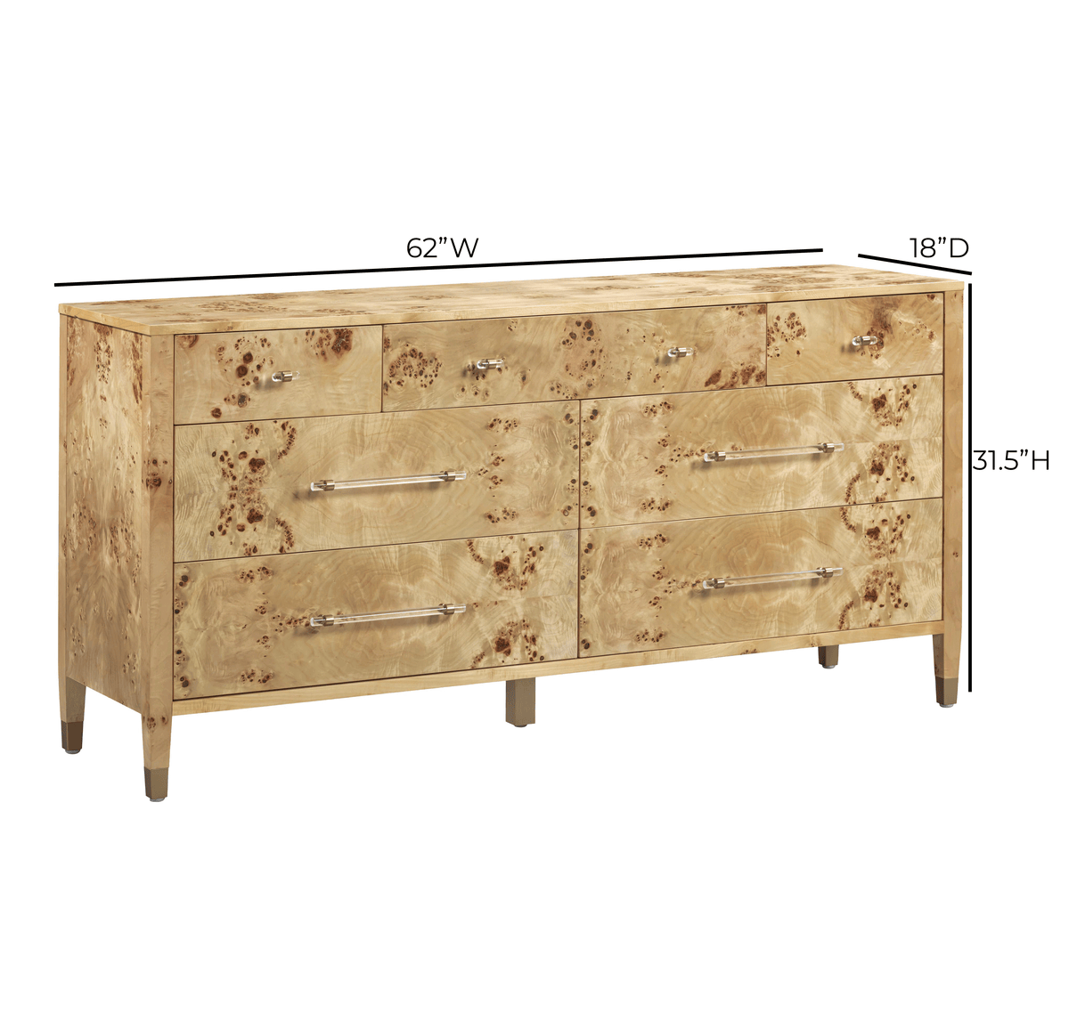 Brandyss 62" Burl 7-Drawer Dresser by TOV Furniture at Eve Furniture