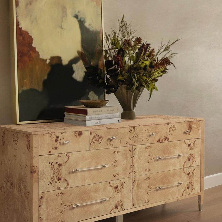 Brandyss 62" Burl 7-Drawer Dresser by TOV Furniture at Eve Furniture