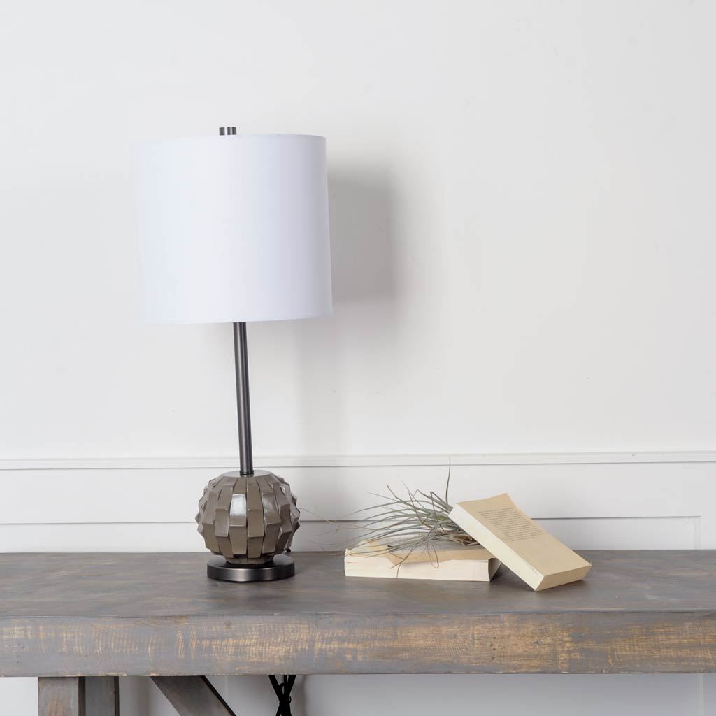 Brant I 25" Brown Resin Base White Shade Table Lamp by Mercana at Eve Furniture
