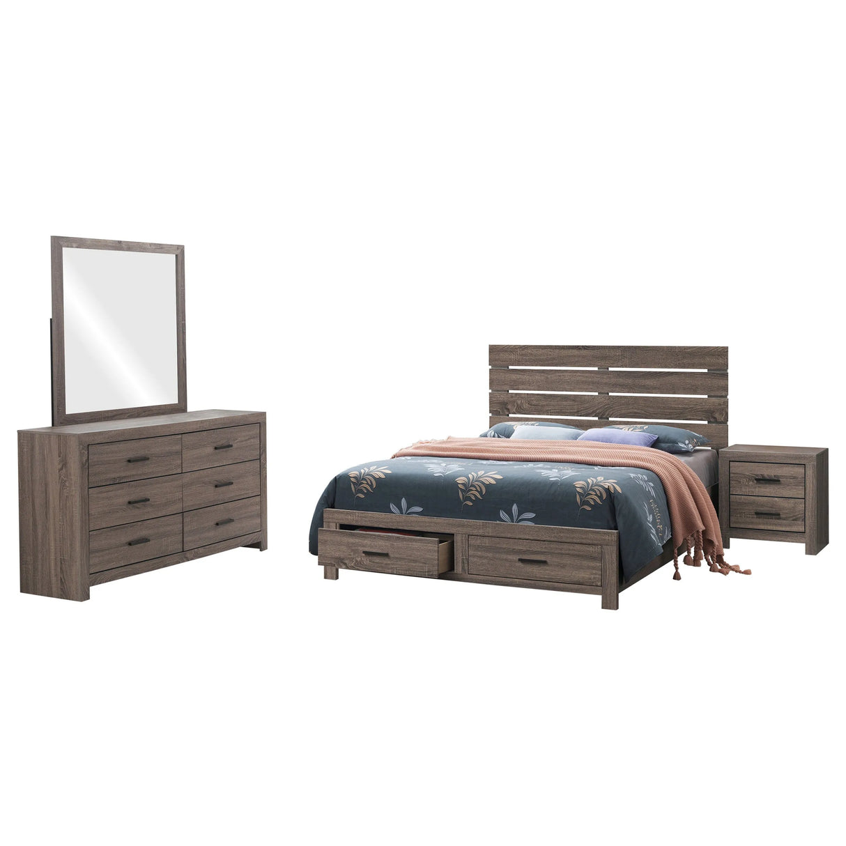 Brantford Barrel Oak 4-Piece Queen Storage Bedroom Set by Coaster at Eve Furniture