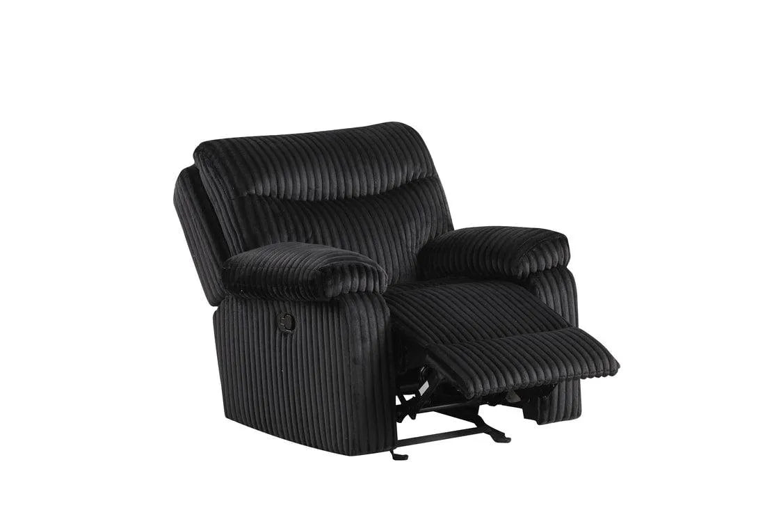 Bravo Black Fabric 3-Piece Reclining Living Room Set by Happy Homes at Eve Furniture