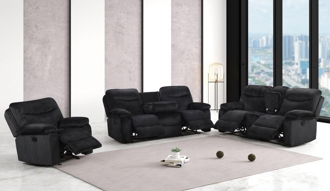 Bravo Black Fabric 3-Piece Reclining Living Room Set by Happy Homes at Eve Furniture