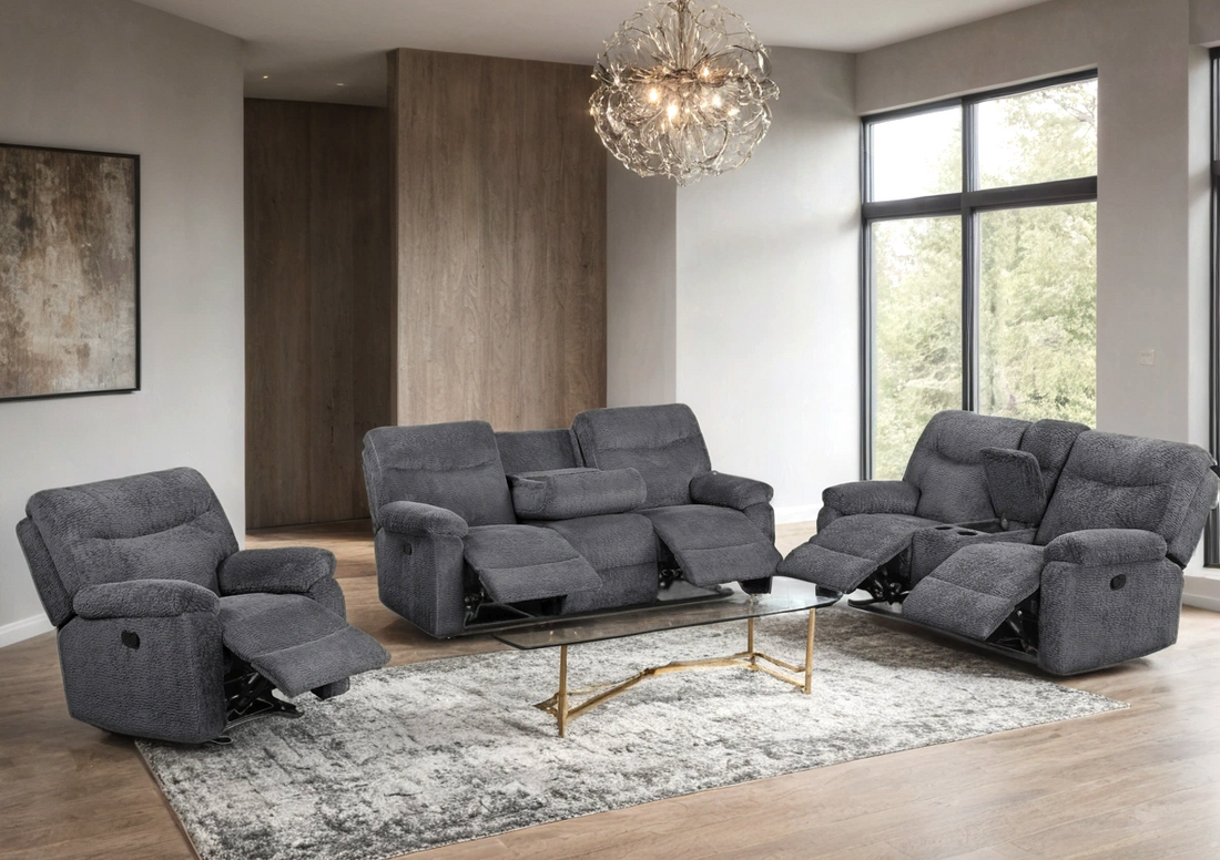 Bravo Gray Fabric Reclining Living Room Set by Happy Homes at Eve Furniture