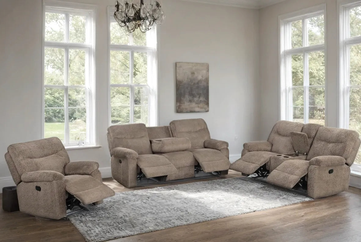 Bravo Mocha Fabric Reclining Living Room Set by Happy Homes at Eve Furniture