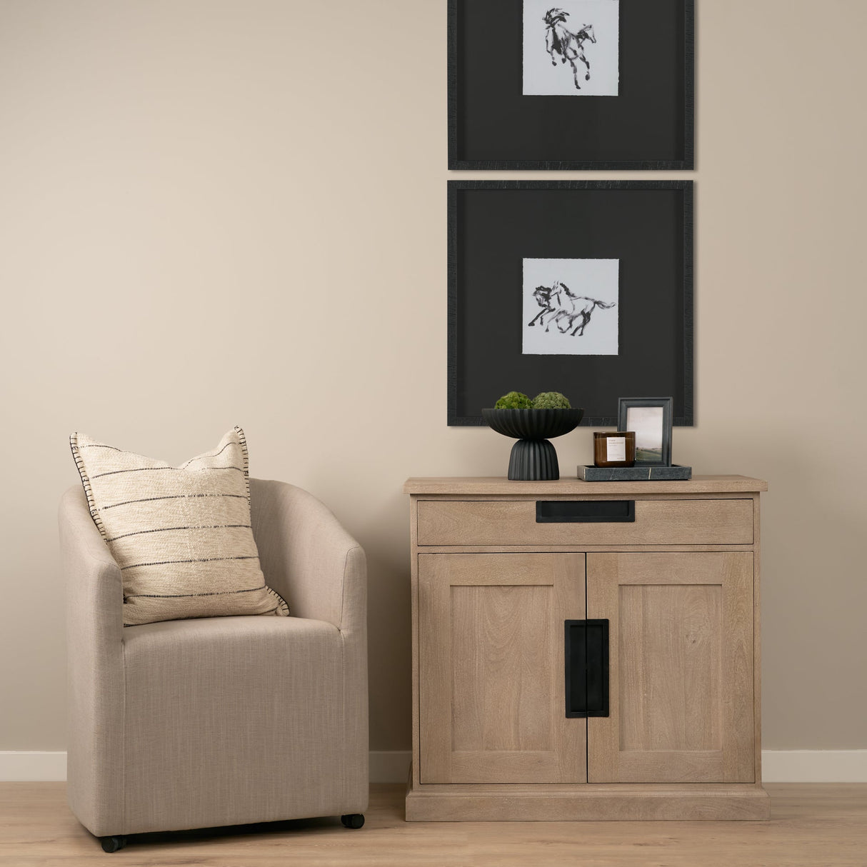 Braxton 33.5L x 18.5W x 31.5H Beige Wood W/Black Accents 2 Door Accent Cabinet by Mercana at Eve Furniture