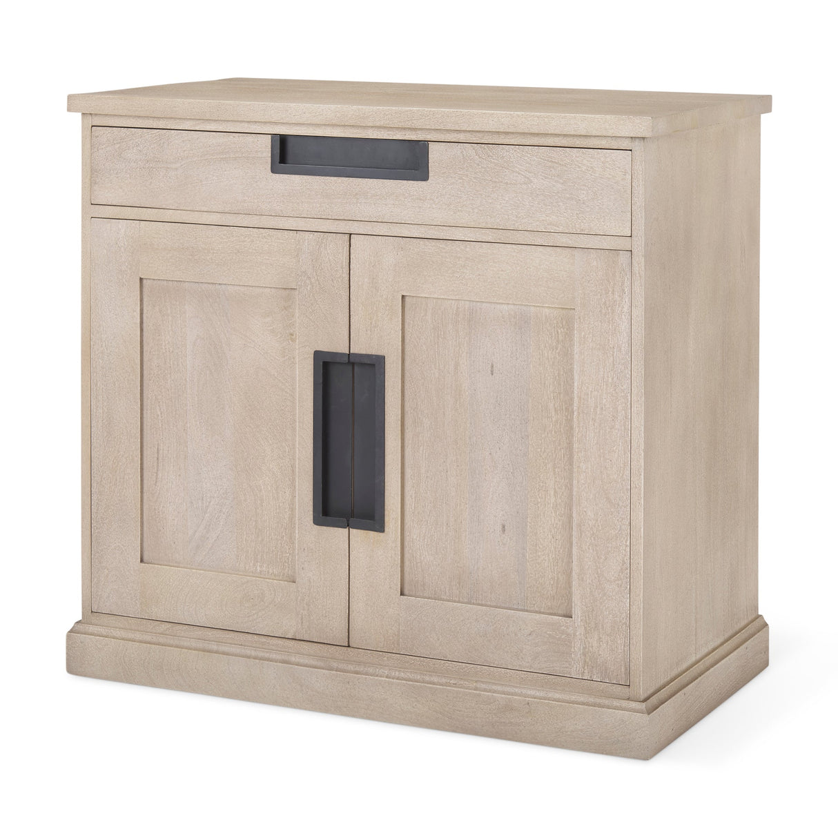 Braxton 33.5L x 18.5W x 31.5H Beige Wood W/Black Accents 2 Door Accent Cabinet by Mercana at Eve Furniture