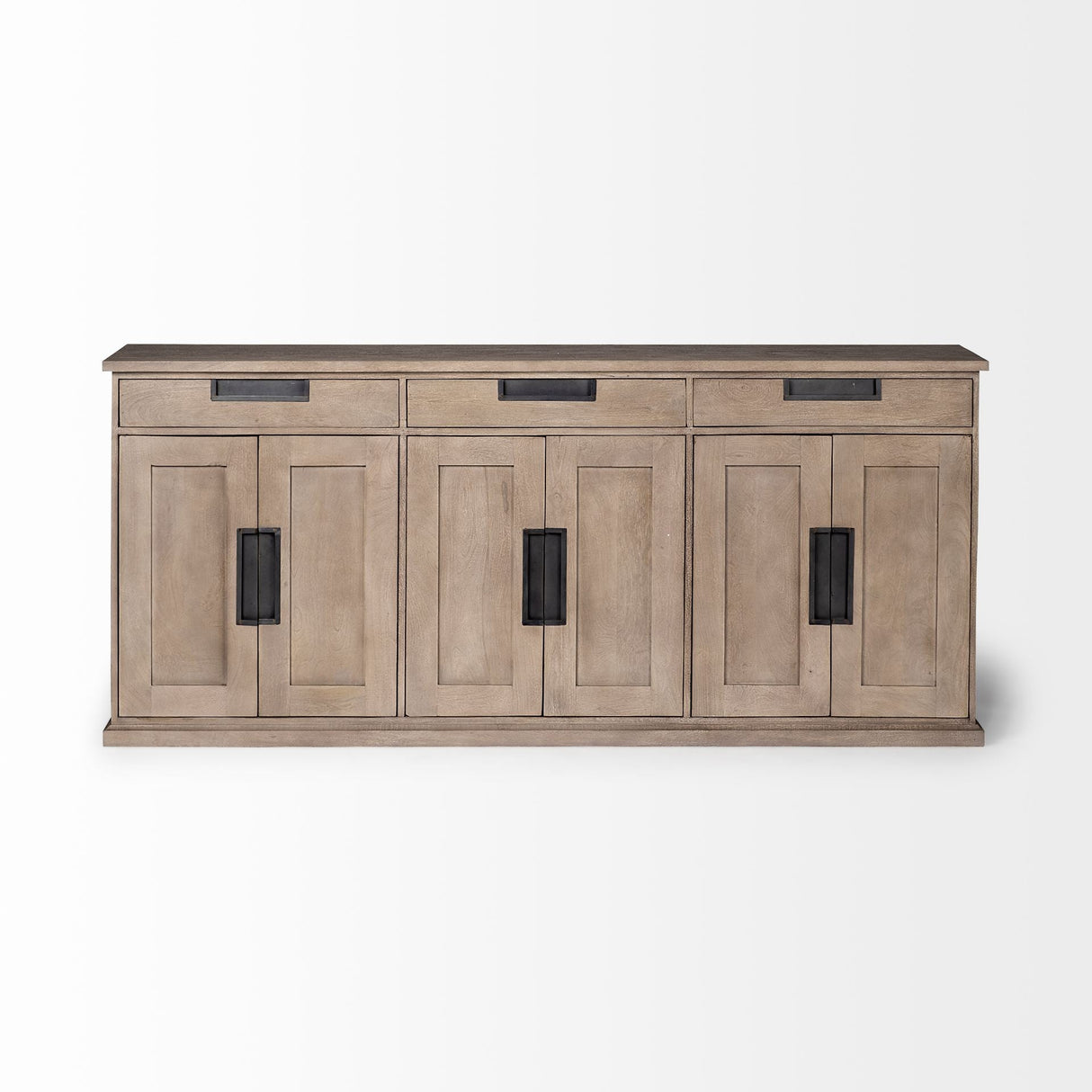 Braxton III Natural Brown Solid Wood 3 Drawer 6 Door Sideboard by Mercana at Eve Furniture