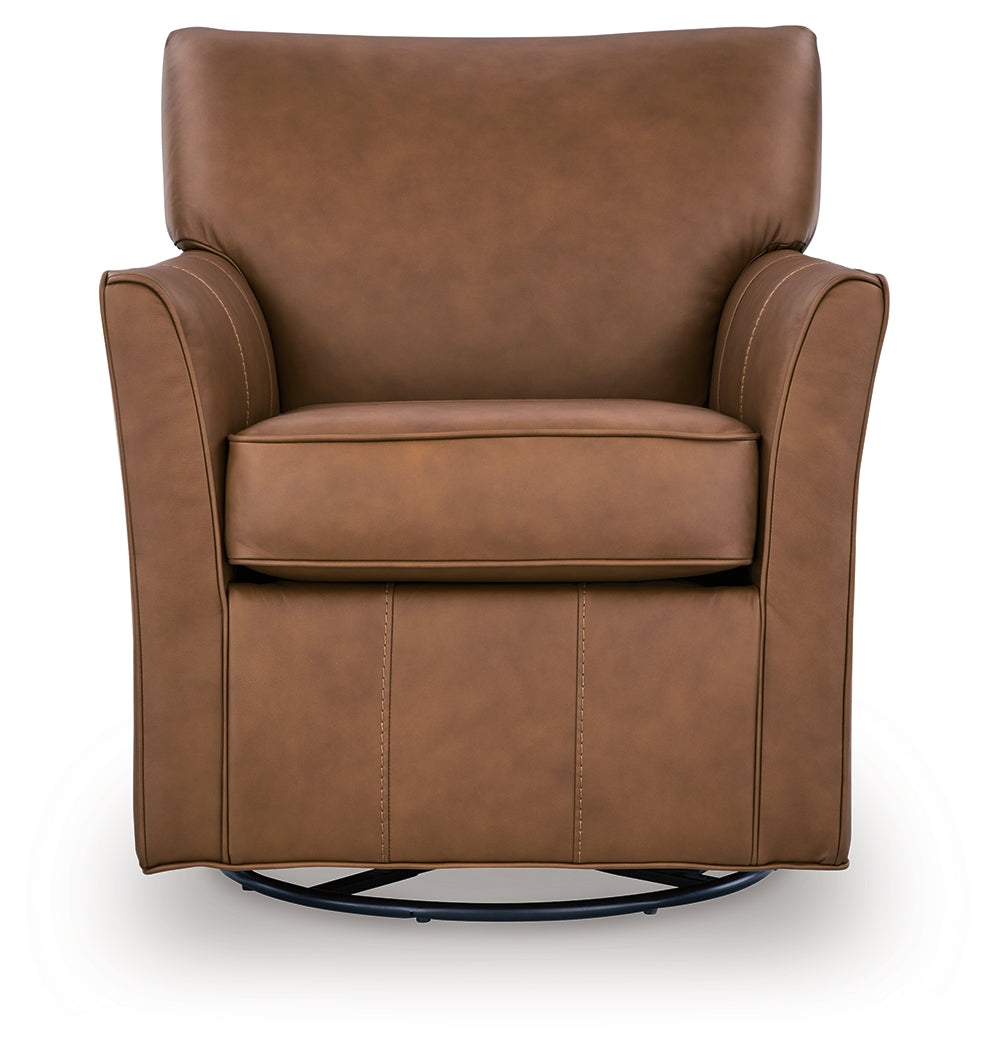 Braydunn Caramel Swivel Glider Accent Chair by Ashley at Eve Furniture